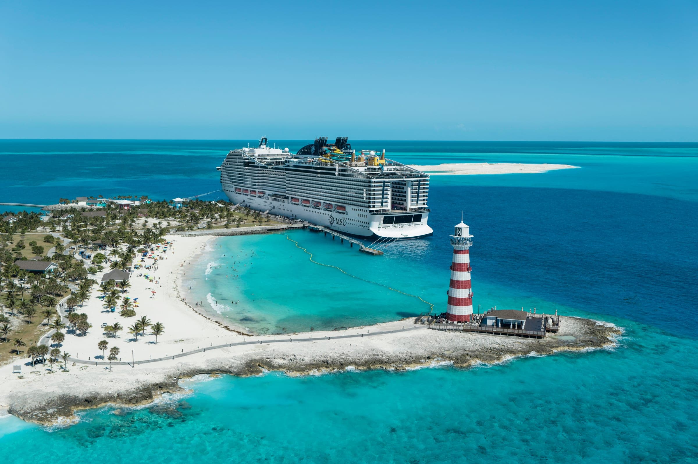 MSC World America ship docked at Ocean Cay MSC Marine Reserve